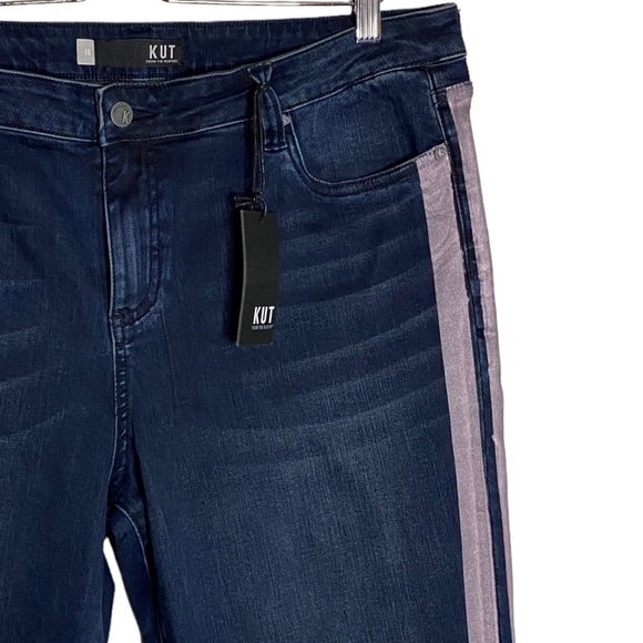Kut from the Kloth Connie Ankle Skinny Jeans Folded Hem Pink Vertical Stripes 16 - Picture 8 of 16